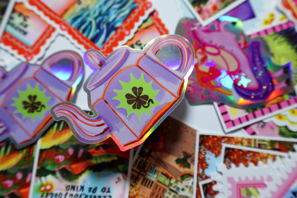 Shamrock Teapot Holographic Vinyl Sticker