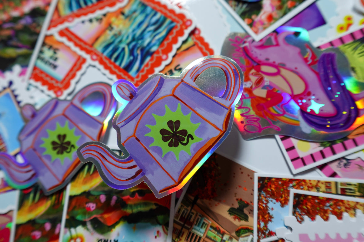Shamrock Teapot Holographic Vinyl Sticker