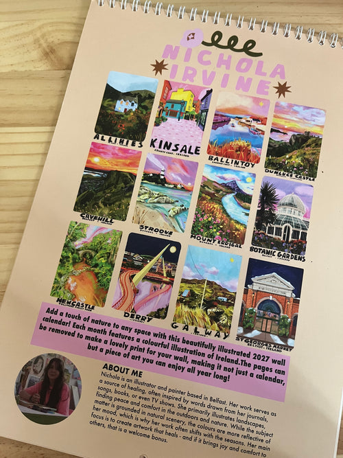 2027 Calendar- Irish Landscapes -ALLIHIES,KINSALE,BALLINTOY,DUNLUCE,CAVEHILL,STROOVE, MOUNT ERRIGAL, BOTANIC GARDENS, NEWCASTLE, DERRY, GALWAY AND ST GEORGES