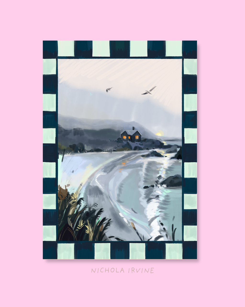 Misty Beach, Art Print